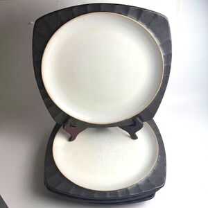 Sango Contrast Charcoal 4705 Dinner Plates Set of 4 Square Scalloped Stoneware